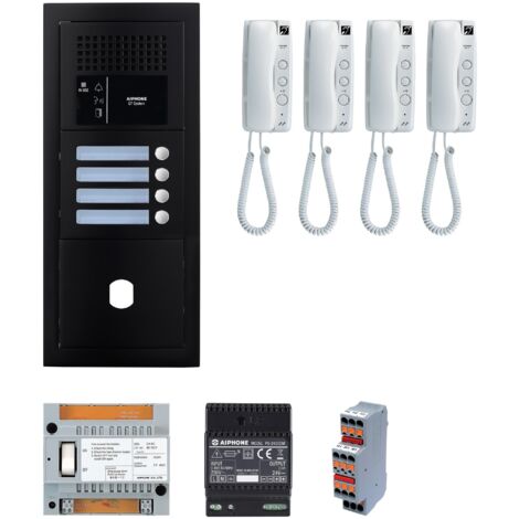 Pack GT audio 4 BP programmé avec platine façade noire satin GTBA4EB AIPHONE 200447