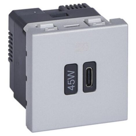 Prise simple USB Mosaic Type-C 45W Power Delivery 2 modules alu LEGRAND 077656L (1/2)