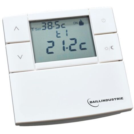 Thermostat digital filaire 3V – Alimentation 2x1,5V AAA – Commande été/hiver – Montage en saillie – Fonctionnement on/off – Baillindustrie