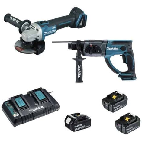 Makita – Pack de 5 outils électroportatifs – DGA504, DHR202, BL1850×3, DC18RD – Moteur Brushless – Tension 18V – LOT0151 (1/2)