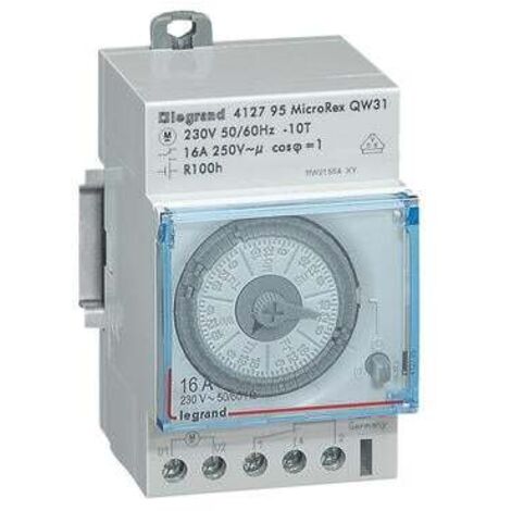 Legrand – Interrupteur horaire analogique programmable 16A 250V – 412795 – Cadran vertical avec réserve de marche – Programmation hebdomadaire 230V~ 50Hz