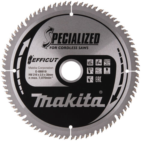 Makita – Lame de scie circulaire carbure 216mm – Alésage 30mm – 80 dents – Pour bois dur – E08919 (1/4)