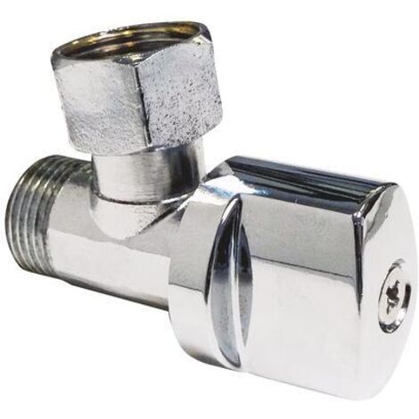 Robinet d'arrêt WC équerre à boisseau sphérique chromé – Entrée mâle 3/8" – Sortie écrou tournant 3/8" – Poignée 1/4 de tour