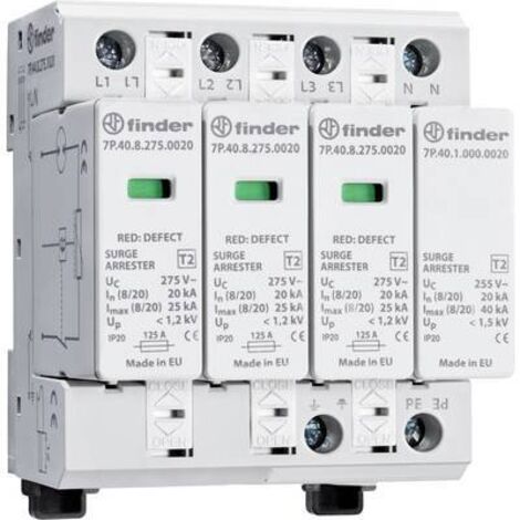 Paraf T2 tetra 3 varistors + éclateur 230V In20kA Up1,2kV,Télésignalisation FINDER 7P4482751020 (1/2)