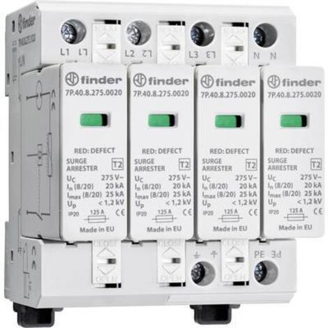 Paraf T2 tetra 4 varistors 230V In20kA Up1,2kV,Télésignalisation FINDER 7P4582751020 (1/2)