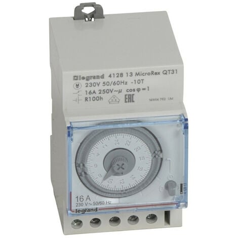 Legrand – Interrupteur horaire analogique programmable 16A – Cadran horizontal – Réserve de marche 100h – Rail DIN – Tension 230V
