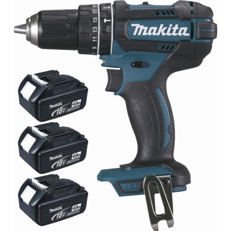Makita – Perceuse visseuse à percussion 18V 4Ah avec 3 batteries – Technologie XPT pour protection contre l'eau – Couple 62Nm – Ø 13mm – DHP482RM3J