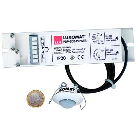 PD9M1CSDBFPBL mini détecteur de mouvement salle de bains blanc – Détection 360° – Installation faux plafond – Portée 10m biais, 6m face, 4m assise – B.E.G