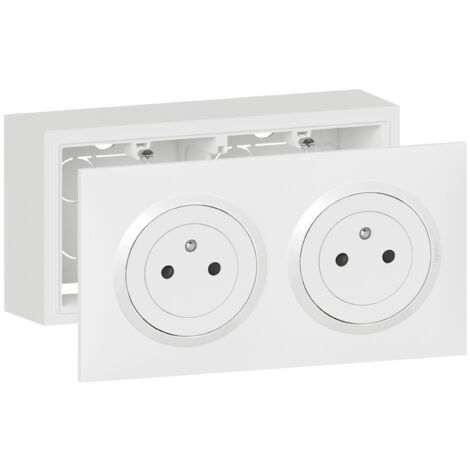 Legrand – Prise de courant double 2P+T précâblée – Montage en saillie – Finition blanche – Socle rétractable – Connexion rapide sans outil (1/2)