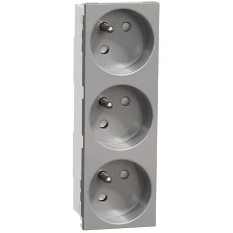 Unica prise triple 2P+T FR 45° Alu méca seul SCHNEIDER NU307930 (1/3)