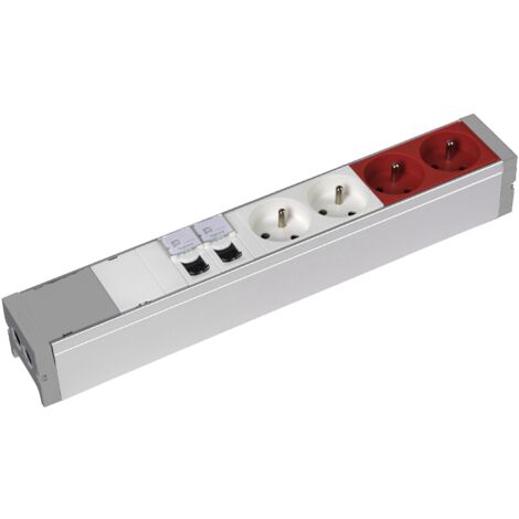 Legrand – Bloc nourrice multiprise 2 prises 2P+T et 2 prises RJ45 catégorie 6 FTP – Aluminium – Longueur 337mm – IP20 IK07 (1/2)