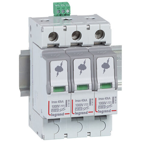 Parafoudre photovoltaïque type 2 2 pôles protégés 3 modules Imax 40 kA 600V LEGRAND 414155 (1/2)