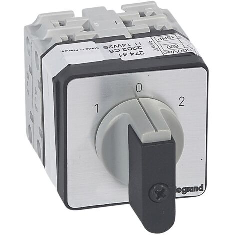 Commutateur à cames inverseur avec position arrêt 45° PR21 2 Pôles 4 contacts fixation par vis sur porte LEGRAND 027441 (1/2)