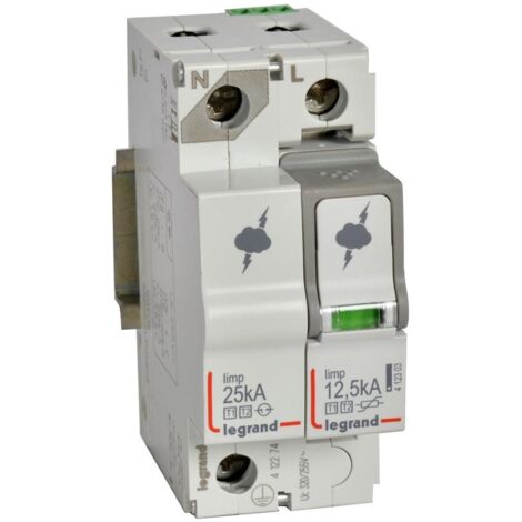 Parafoudre pour protection générale de tableau principal typeT1+typeT2 Iimp 12,5kA/pôle 1P+N 2 modules LEGRAND 412274 (1/2)