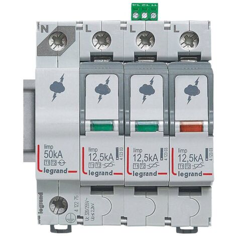 Legrand – Parafoudre pour tableau électrique T1+T2 – Iimp 12,5 kA/pôle – 3P+N – Protection contre les surtensions – Pour installations électriques professionnelles (1/3)