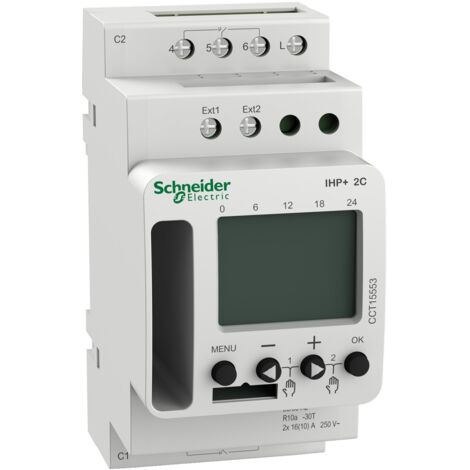 Schneider Electric – Interrupteur horaire programmable 2 canaux – Tension 230V CA – Courant 10A – Programmation hebdomadaire – Support rail DIN TH35 - acti9