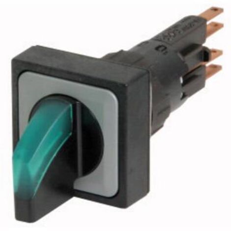 Commutateur rotatif lumineux 2 positions vert à accrochage +lampe à incandescence 24V EATON Q25LWK1R-GN/WB (1/2)