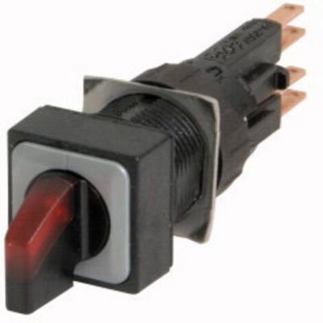 Commutateur rotatif lumineux 3 positions rouge à accrochage +lampe à incandescence 24V EATON Q18LWK3R-RT/WB (1/2)