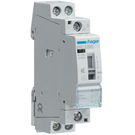 Hager – Contacteur silencieux à commande manuelle 25A 2F 230V – Charge max 3000W – Pour installations électriques professionnelles - ERC225S
