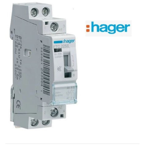 Hager – Contacteur chauffe-eau jour/nuit silencieux 25A – Bipolaire 2F – 230V AC – Commande manuelle – Conforme CE et NF