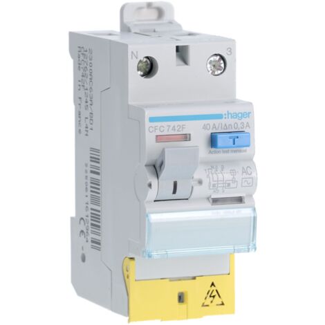 Interrupteur différentiel 2 Pôles 40A 300mA type AC à bornes décalées HAGER CFC742F
