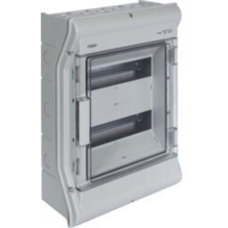 Hager – Coffret électrique nu étanche IP55 2 rangées – Installation en saillie – Porte transparente pour visualisation – 24 modules max - VE212F (1/10)