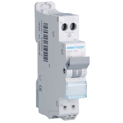 Hager – Disjoncteur unipolaire 3kA C-1A – Connexion SanVis – 1 module – Courbe de déclenchement C – Intensité 3kA (1/3)