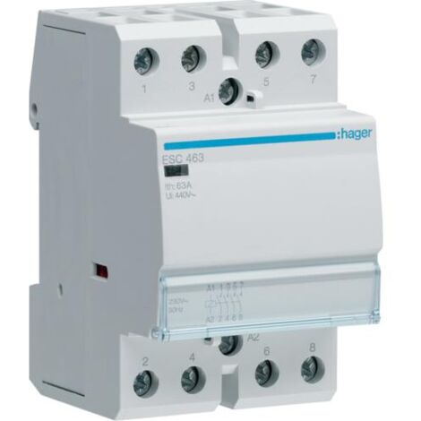 Hager – Contacteur pour tableau électrique 63A 4F 230V – Endurance mécanique 100 000 manœuvres – HAGESC463