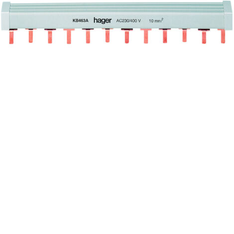 Hager – Barre de pontage 3P+N 63A – Languette 10mm² – Pour installation dans tableaux électriques – Accueille jusqu'à 12 modules - KB463A