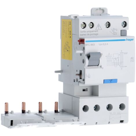 Bloc différentiel double sortie 4 Pôles 63A 300mA type AC HAGER BFC863