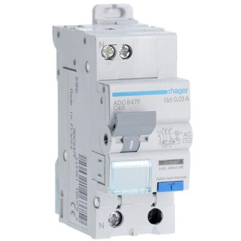 Disjoncteur Différentiel 1P+N 4.5kA Courbe C 40A 30mA type AC 60Hz HAGER ADC847F