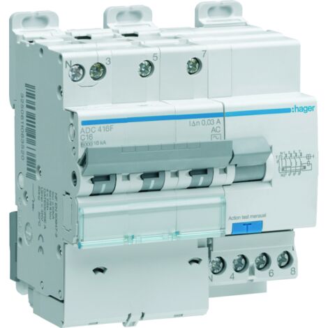 Disjoncteur Différentiel 3P+N 6-10kA courbe C - 16A 30mA type AC HAGER ADC416F