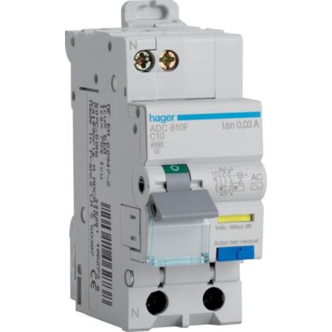 Disjoncteur différentiel 1P+N 4.5-6kA courbe C - 10A 30mA type AC HAGER ADC810F