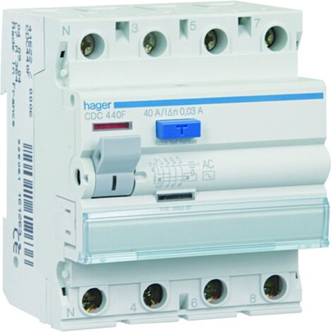 Interrupteur différentiel 4P 80A 300mA type AC S HAGER CP480F