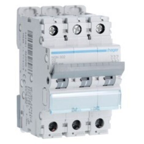 Disjoncteur 3 Pôles 6-10kA courbe D 2A 3 modules HAGER NGN302 (1/2)