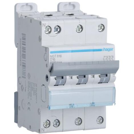 Hager   NGT816   Disjoncteur modulaire 3P plus N 6 10kA D 16A 3m