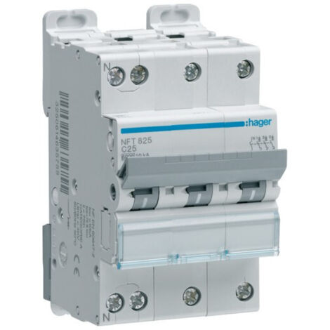 Disjoncteur 3P+N - 6-10kA - 32A - 3 modules - Courbe D - NGT832 - Hager