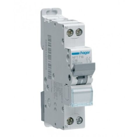 Disjoncteur 1P+N 6-10kA courbe D - 10A 1 module HAGER NGT710 (1/5)