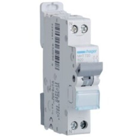 Disjoncteur 1P+N 4.5-6kA courbe B 20A 1 module HAGER MHT720 (1/2)