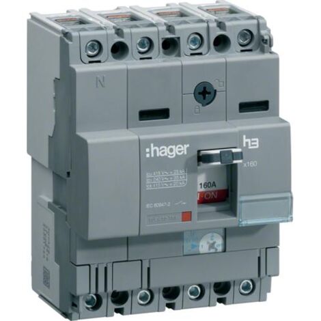 Hager – Disjoncteur tripolaire 125A 25kA – Courbe C – Tension 220-415V – Borne à vis – HHA126H