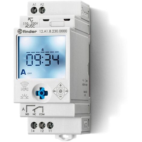 Finder – Horloge astronomique hebdomadaire digitale 12A182300000 – 1 inverseur 16A – 110 à 230V AC/DC – Écran LCD rétro éclairé – Programmation NFC (1/4)