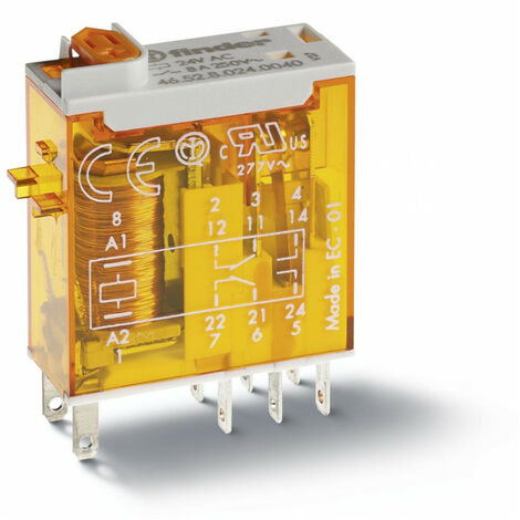 Relais miniature 2RT 8A 110V DC indicateur mécanique + bouton test + double LED FINDER 465291100074 (1/2)