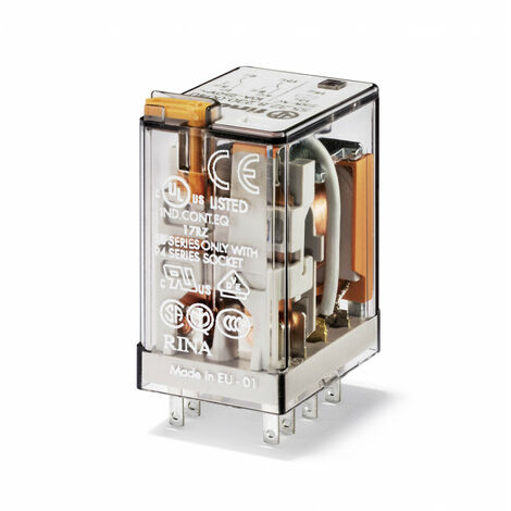 Relais industriel 2RT 10A 12V DC bouton test + indicateur méca + LED + diode FINDER 553290120094PAS (1/2)