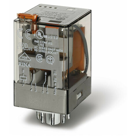Relais industriel octal 2RT 10A 12V AC bouton test et indicateur mécanique 279046 FINDER 601280120040 (1/2)