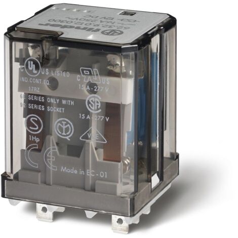 Relais de puissance 2RT 16A 12V DC bouton test et indicateur mécanique 288529 FINDER 623290120040 (1/2)
