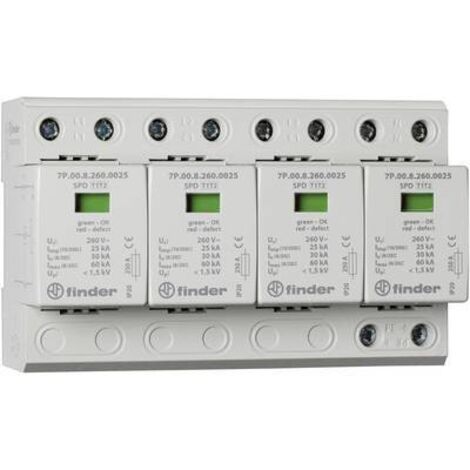 Paraf T1+2 4 varist Un 230V Iimp 25KA 1,5KV avec Telesignalisation FINDER 7P0582601025 (1/2)