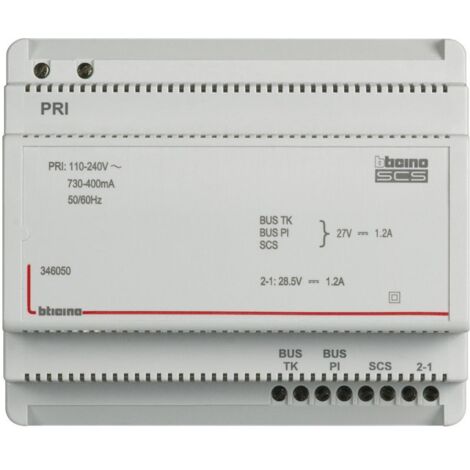 Bticino – Alimentation et adaptateur vidéo 110-240V – Sortie 27V 1,2A – 6 modules DIN – Protection électronique contre surcharges - BT346050