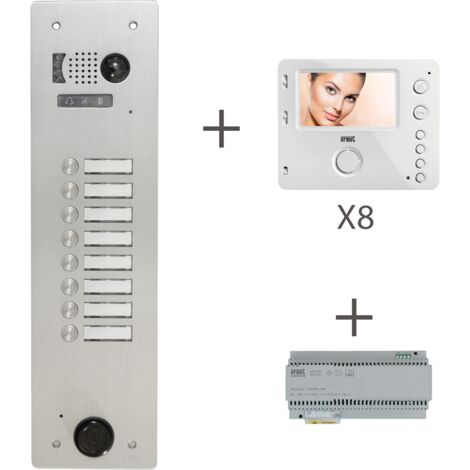 Kit vidéo préprogrammé 2VOICE platine et moniteurs 1 rangée 8 boutons URMET KV83/108