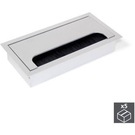 Emuca Lot de 5 Passe-câbles pour tables Quadrum, rectangulaires, 159x80mm, à encastrer, Aluminium, Anodisé mat