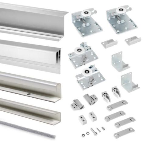 Emuca – Kit de quincaillerie pour armoire Neco 2 portes coulissantes – Acier et plastique – Capacité de charge 50kg par porte – Rails recoupables 2300mm
